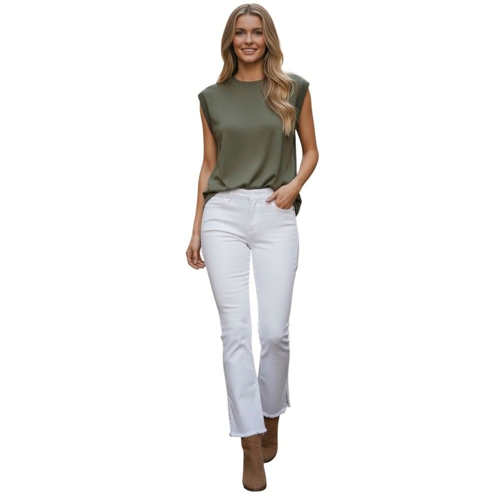 FRAME Le Mini Boot Blanc Cutoff Waist Jeans 26x32T NWOT $268 Statement
